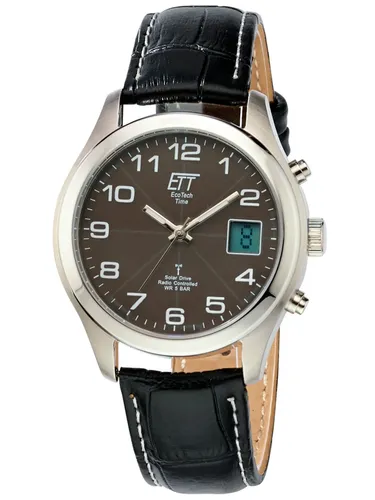 ETT Funkuhr EGS-11330-50L: Solar Herrenuhr mit Lederarmband - Elegante Herrenuhr mit Solar-Antrieb und Funktechnologie. Wasserdicht bis 5 bar und mit perpetuellem Kalender – ideal für den modernen Mann.