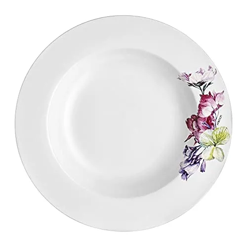 AMBITION Suppenteller 23 cm mit Rand Garden Porzellan Tiefteller weiß mit Dekor für Spülmaschine Mikrowelle