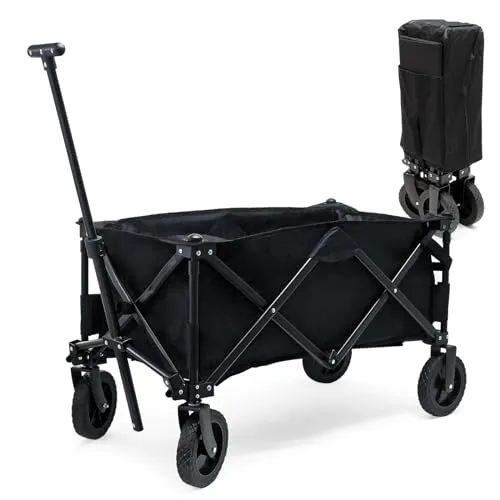 Wiltec Faltbarer Bollerwagen mit Schutzhülle - Bollerwagen für vielseitige Einsätze wie Ausflüge und Einkäufe, faltbar für einfachen Transport und mit robusten Kunststoffrädern für Offroad-Nutzung.
