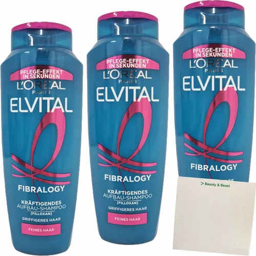 Produktbild Elvital Shampoo Fibralogy 3er Pack (3x300ml Flasche) + usy Block