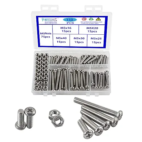 Rshuhx 150PCS M5 Schrauben und Muttern Set 304 Edelstahl Linsenkopfschraube Kreuz Runder Kopf Mechanische Schraube Pan Head Bolzen Maschinenschrauben mit Aufbewahrung Box