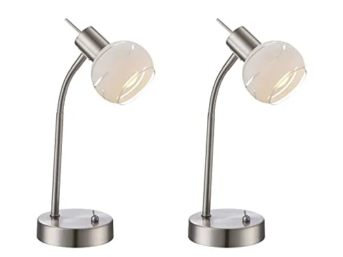 2er Set LED Tischleuchten ELLIOTT flexibel, Glasschirm satiniert