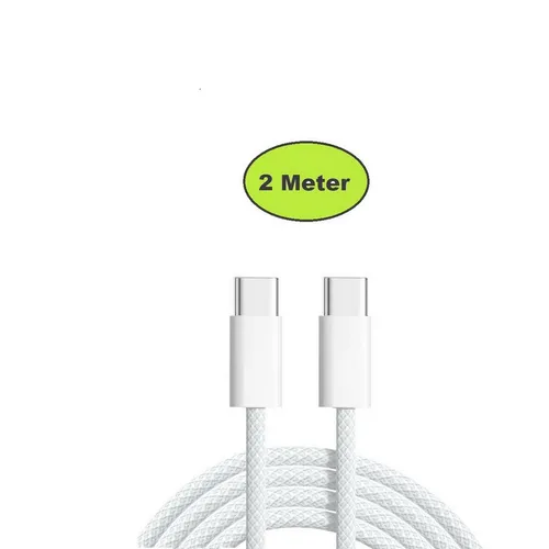 Ventarent Ladekabel USB-C auf USB- C, Weiß, 2 Meter - Gewebt- Smartphone-Kabel, USB-C, USB-C (200 cm), Schnellladekabel passend für Samsung, Apple und viele andere Marken