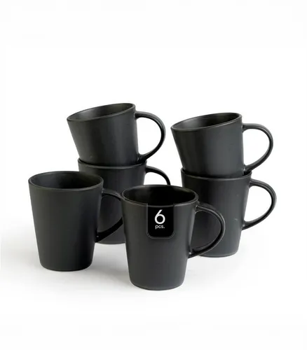 Home4You 6er Set Kaffeebecher, Schwarz matt, 440 ml - Kaffeebecher im modernen Design, aus robustem Steingut, mikrowellen- und spülmaschinengeeignet – ideal für stilvolle Kaffeepausen.