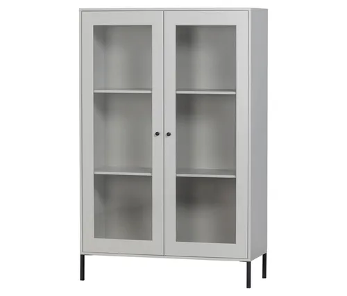 Vitrine Xam aus Kiefernholz – Grau lackiert mit Glastüren - Moderne Vitrine aus FSC-zertifiziertem Kiefernholz mit drei stabilen Einlegeböden. Perfekt zum stilvollen Arrangieren von Erinnerungsstücken und Dekorationen.