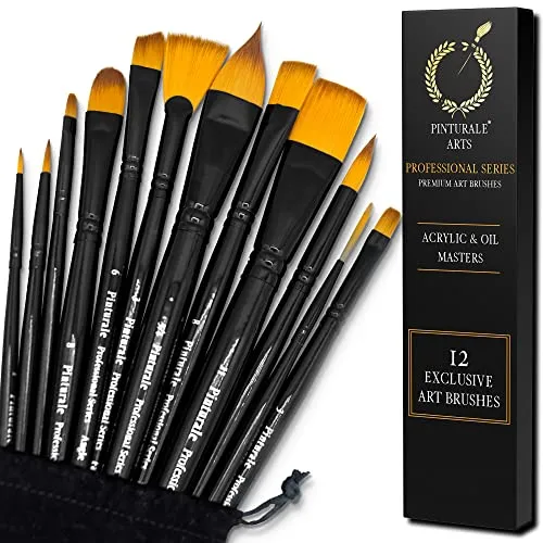 Pinturale Acrylpinsel Set für Profis | Acrylic & Oil Masters | 12-Teiliges Pinsel für Acrylfarben und Öl | Pinsel Set Acryl, Pinselset Ölfarben