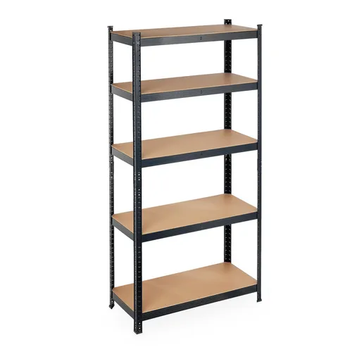 Schwerlastregal 5 Ebenen - Robustes Lagerregal für Werkstatt und Garage - Regalsysteme mit 5 stabilen Böden aus MDF, ideal für schwere Lasten und optimale Raumnutzung, Farbe: Schwarz, Maße: 90x40x180 cm.