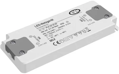 EVN Lichttechnik LED-Netzgerät 350mA 0,7-20W IP20 - Zubehör für Innenleuchten, flach und platzsparend, ideal für beengte Verhältnisse beim Möbelbau.