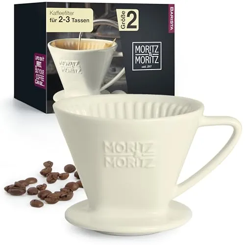 Moritz & Moritz Permanent Kaffeefilter Porzellan Größe 2 – Kaffeefilterhalter Wiederverwendbar – kompatibel mit Melitta Filtertüten 1x2