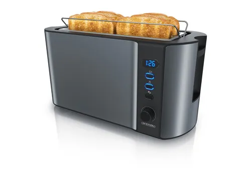 Arendo Edelstahl Langschlitztoaster, 4 Scheiben, Cool Grey und Navy Blue