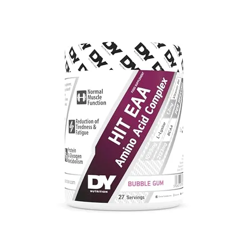 DY Nutrition HIT EAA Essential Aminosäuren Komplex mit BCAAs, L-Lysin & Vitamin B6 | Muskelreparatur & Erholung Supplement Intra Workout Pulver, 27 Portionen, 360g (Bubble Gum)