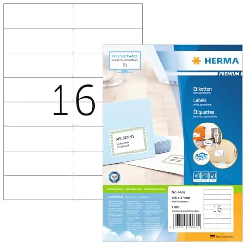 HERMA 4462 Adressetiketten, 1400 Blatt, selbstklebend - Hochwertige Adressetiketten für brillantes Druckergebnis. Ideal für Laserdrucker, Inkjet und Kopierer. Mit umweltfreundlichem, lösemittelfreiem Haftkleber. Perfekt zum Beschriften von Hand oder für professionelle Anwendungen.