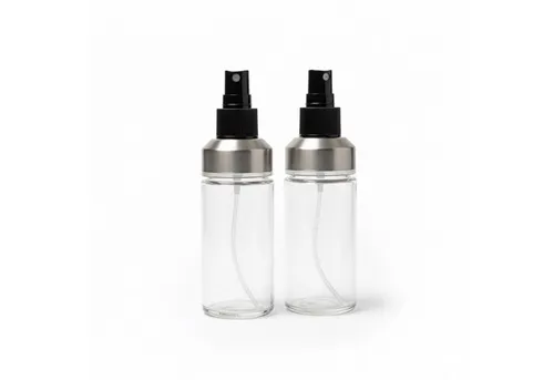 HAC24 Ölspender 2x Glas-Sprühflaschen Öl & Essig Zerstäuber Spray Ölsprüher, 150 ml mit Edelstahldeckel