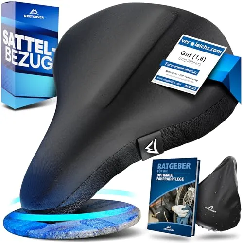 NEXTCOVER® CoverOne Universal Gel Sattelbezug Fahrrad inkl. Regenschutz [Memory-Foam] I Fahrradsattel Überzug mit Polster I Sattelschutz Fahrradsitz für Damen & Herren I Gelsattel Polsterung