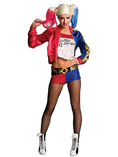 Rubie's Harley Quinn Damen-Kostüm - Offizielles Suicide Squad Outfit - Kostüm-Outfits für Erwachsene, inkl. Jacke, Shorts und Gürtel, ideal für Karneval oder Mottopartys, offizielles Lizenzprodukt von Rubies.