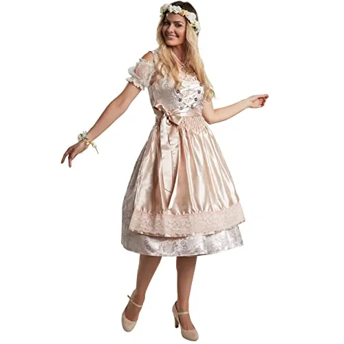 dressforfun Dirndl Traunstein Modell 2 - Trachtenmode mit tailliertem, halblangem Dirndl in Beige und Silber, ideal für festliche Anlässe und besondere Momente.