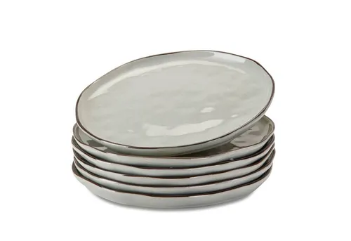 LOBERON Teller 6er Set Biarré - Salatteller mit unebenem, mediterranem Design, ideal für Käse, Obst und Antipasti. Spülmaschinenfest und langlebig aus hochwertigem Steinzeug.