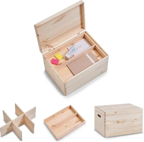 Zeller Present Organizer aus Kiefernholz - FSC 100% zertifizierter Aufbewahrungskorb mit Deckel und mehreren Fächern, ideal zum Ordnen und Aufbewahren in jedem Raum.