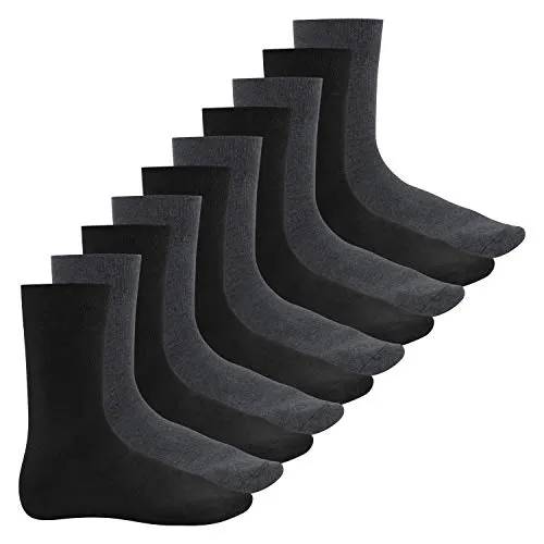 Footstar Herren Baumwollsocken (10 Paar) Handgekettelte flache Spitze - Everyday! - Anthrazit-Schwarz 43-46