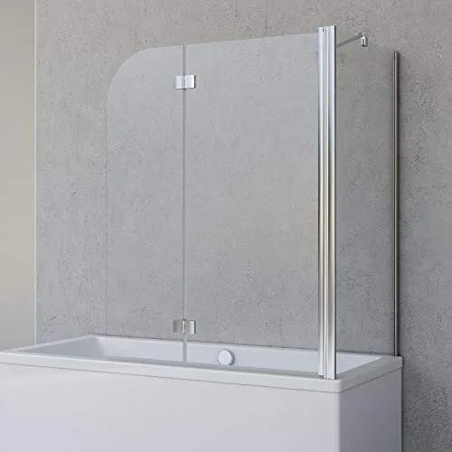 Schulte Badewannenfaltwand Angle, 5 mm Sicherheitsglas, 112x142 cm - Badewannenfaltwand für zuverlässigen Spritzschutz, aus 5 mm starkem Sicherheitsglas in Klar Hell, edles Design in Chromoptik, schwenkbare Elemente für einfache Handhabung.