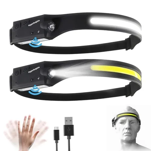 Stirnlampe LED Wiederaufladbar, Kopflampe mit Breitstrahl Stirnleuchte Aufladbar, stirnlampen, adventure light, 230 grad, usb c, 400 Lumen, 5 Modi, Bewegungssensor, Wasserdicht, Angeln (2)