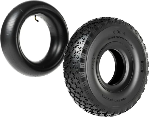 Wiltec Reifen für den Aufsitzmäher 11x4.00-4 4pr mit Schlauch und Winkelventil Komplettrad Rasentraktor