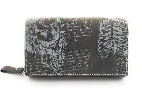JOCKEY CLUB Geldbörse mit RFID Schutz und Totenkopf-Design - Elegante Geldbörse aus hochwertigem Büffelleder mit kunstvollem Totenkopf-Design und RFID Schutz. Perfekt für Individualisten, die Stil und Sicherheit schätzen.