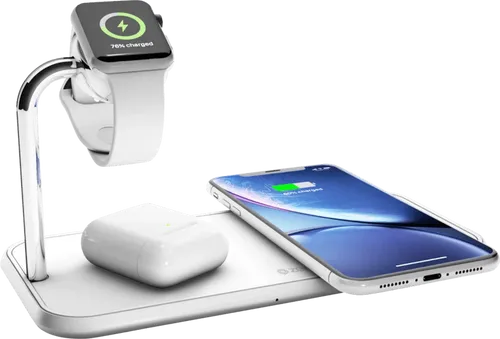 ZENS Dual+Watch Aluminium Wireless Charger White ZEDC05W/00 - Induktive Ladestation für Smartphone und Apple Watch, 20 Watt Leistung für schnelles Laden, elegantes Design in Weiß
