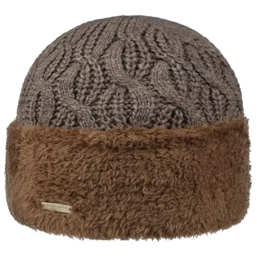 Seeberger Faux Fur Cuff Strickmütze Beanie Damenmütze Damen - mit Umschlag, Futter Herbst-Winter Winter - One Size Taupe