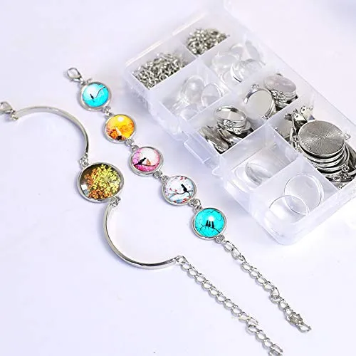 DAHI Anhänger Tablett Lünette mit Glas Cabochon Retro Glaskuppel Bastelset für DIY armband Halskette Geschenk Schmuckherstellung (armband)