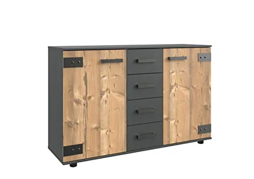 möbelando Kombikommode Stockholm aus Spanplatte in braun mit 4 Schubladen und 2 Türen. Abmessungen (B/H/T) 130x83x41 cm