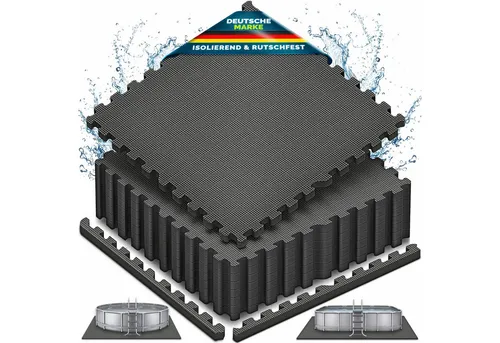 tillvex® Pool Bodenschutzmatte 62,5x62,5 cm | 16 Stück für Planschbecken & Whirlpool - tillvex® Pool Bodenschutzmatte 62,5x62,5 cm | 1 cm dicke Unterlegmatte für Pools und Whirlpools | Flexibel anpassbar, langlebig und pflegeleicht für optimalen Komfort im Außenbereich.