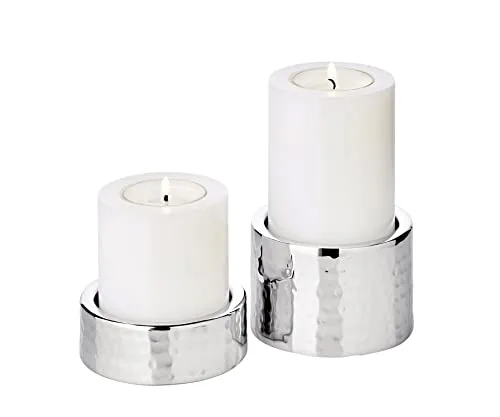 EDZARD 2er Set Kerzenhalter Luca, Edelstahl gehämmert - Kerzenständer aus hochglanzpoliertem Edelstahl, ideal für Stumpenkerzen Ø 6 cm. Perfekt für festliche Anlässe oder romantische Abende, zaubert stilvolle Lichtakzente.