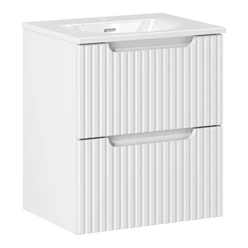 Lomadox Waschtisch NEWPORT-56-WHITE, 51cm mit gerillter Front - Eleganter Waschtisch in Weiß, ideal für kleine Badezimmer. Mit praktischen Softclose-Schubladen und hochwertigem Keramikwaschbecken für eine stilvolle und funktionale Lösung.