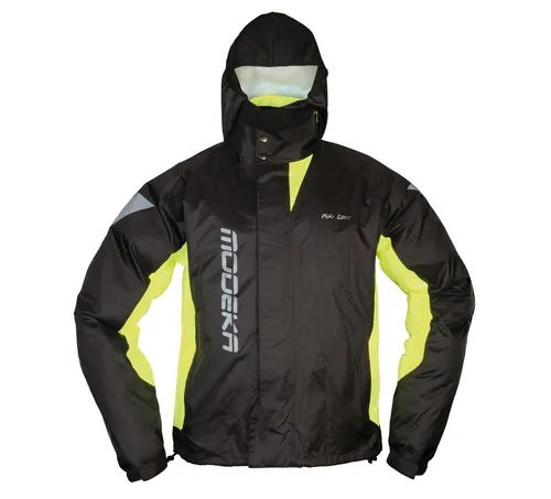 Modeka AX-Dry II Regenjacke schwarz/gelb 3XL - Motorradjacken – extrem leicht und wasserdicht, mit reflektierendem 3MTM ScotchliteTM-Material für optimale Sichtbarkeit bei Regen.