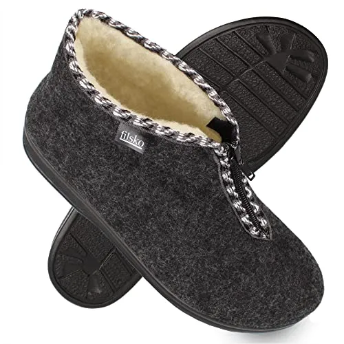 filsko® Gunnarn - Winter Hausschuhe Damen - Hausschuhe mit weicher Schafwollfütterung und rutschfester Sohle, ideal für warme Füße im Winter - nie wieder kalte Füße!