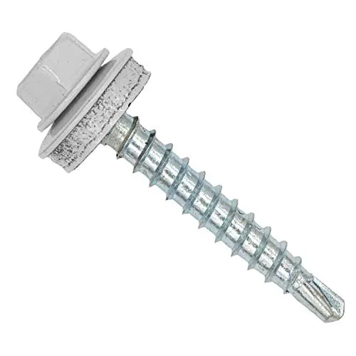 Color-Head Trapezblechschrauben 100 Stück, Farbe Reinweiß RAL9010, 4,8x20mm, Bohrschrauben, Blechschrauben mit EPDM-Unterlegscheibe, Dachschrauben verzinkt für Trapezblech & Blechdach