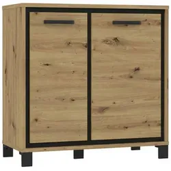 Mid.you Kommode Schwarz Eiche - Stylische Kommode aus Holzwerkstoff mit 2 Fächern, perfekt für Ihr Wohnzimmer. Praktische Maße von 91.4x91.2x41.5 cm und passende Beimöbel erhältlich.