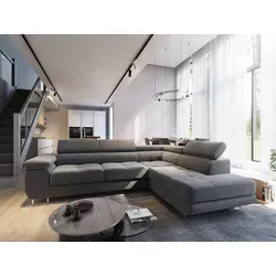 Masseno Ecksofa SELVA R-S mit Schlaffunktion - Ecksofa mit Bettkasten und verstellbaren Kopfstützen, ideal für Gästeübernachtungen und stilvolle Wohnraumgestaltung.