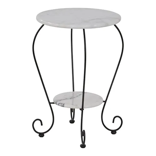 Lesli Living Beistelltisch Marmor Marmortisch Bistrotisch Garten Tisch weiß Ø25cm/Ø41cm x 59cm