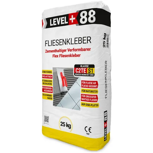 Fliesenkleber Flexkleber 25kg Flexmörtel C2TES1 Fliesen Naturstein Level Plus 88