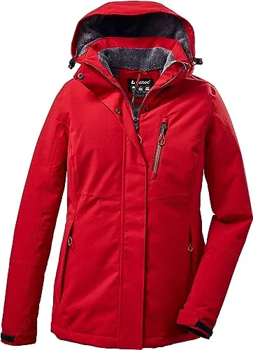 Killtec Damen Outdoorjacke KOW 140 WMN - Funktionsjacke in Rot, 100% wasserdicht und atmungsaktiv mit abzippbarer Kapuze und kuscheligem Teddyfleece für optimalen Komfort bei Outdoor-Aktivitäten.