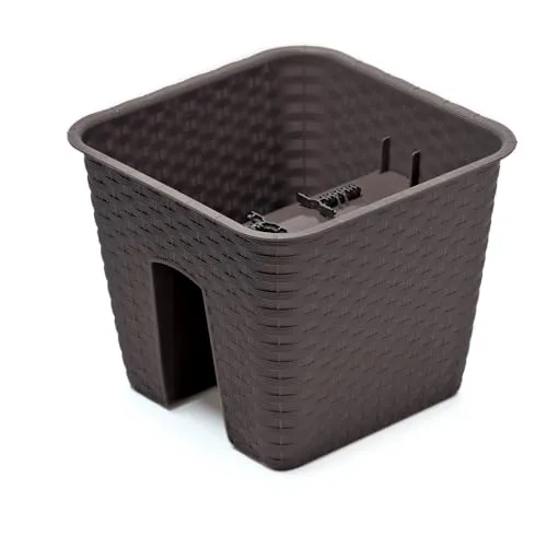 Annastore Blumenkasten für Geländer und Brüstungen - Balkonkasten - Geländerkasten - Blumentopf - Geländertopf - Balkonkasten für Geländer Größe 280 mm, Farbe Dunkelbraun