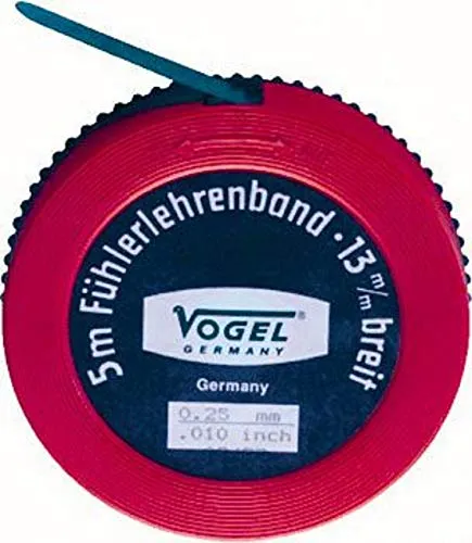 Vogel Fühlerlehrenband (Länge 5 Meter, Messbereich 0,10 mm / .004 inch, gehärteter Federstahl, mit Kunststoffdose) 455010