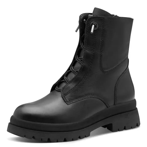 Tamaris Schnürstiefel in Lederoptik - Größe 40, Black - Wanderschuhe für Damen mit schlichter Lederoptik und abgerundeter Form, bieten hohen Tragekomfort und sicheres Laufgefühl durch profilierte Sohle und Blockabsatz.
