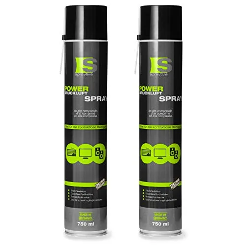 750ml Spraytive Power Druckluftspray/Druckluftreiniger mit 100mm Sprühverlängerung - PC Reinigungsset zur Reinigung von Tastatur, Computer, Kamera - Air Duster 2 x