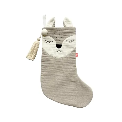 kikadu Nikolausstiefel Rehkitz Silber Grau - Aus 100% GOTS zertifierter Bio-Baumwolle, mit besticktem Rehkitzgesicht, zum Befüllen mit Kleinigkeiten