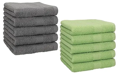 Betz 10 Stück Seiftücher Premium 100% Baumwolle Seiflappen Set 30x30 cm Farbe anthrazit Grau und Apfel grün