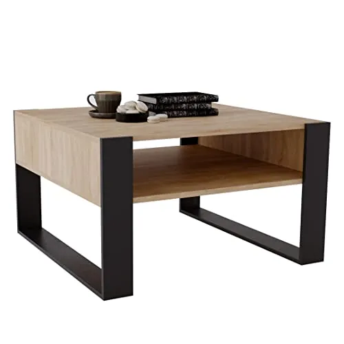 MRBLS_HOME MRBLS Couchtisch – modernes rustikales Design – Wohnzimmer-Tisch Beistelltisch Kaffeetisch Sofatisch Teetisch aus Holz (Eiche - Schwarz Matt) - 68 x 45 x 71,5cm (B/H/T)