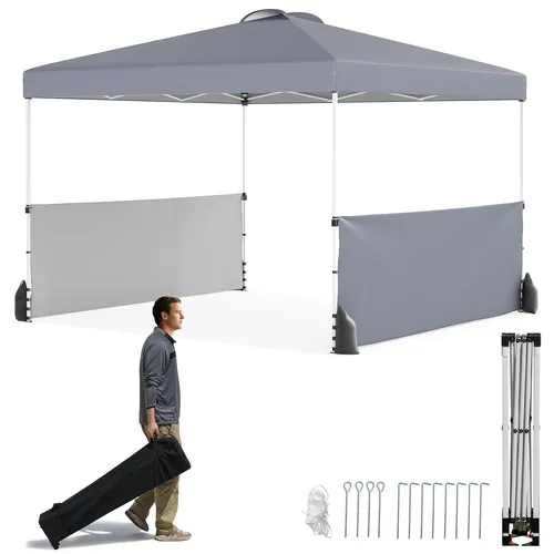 GOPLUS Pop-Up-Pavillon 3x3 m mit Seitenwänden - Pavillon & Partyzelte: Höhenverstellbar, 9 m² Schattenfläche, einfach aufstellbar mit Rolltasche, ideal für Outdoor-Veranstaltungen und Schutz vor Sonne und leichtem Regen.